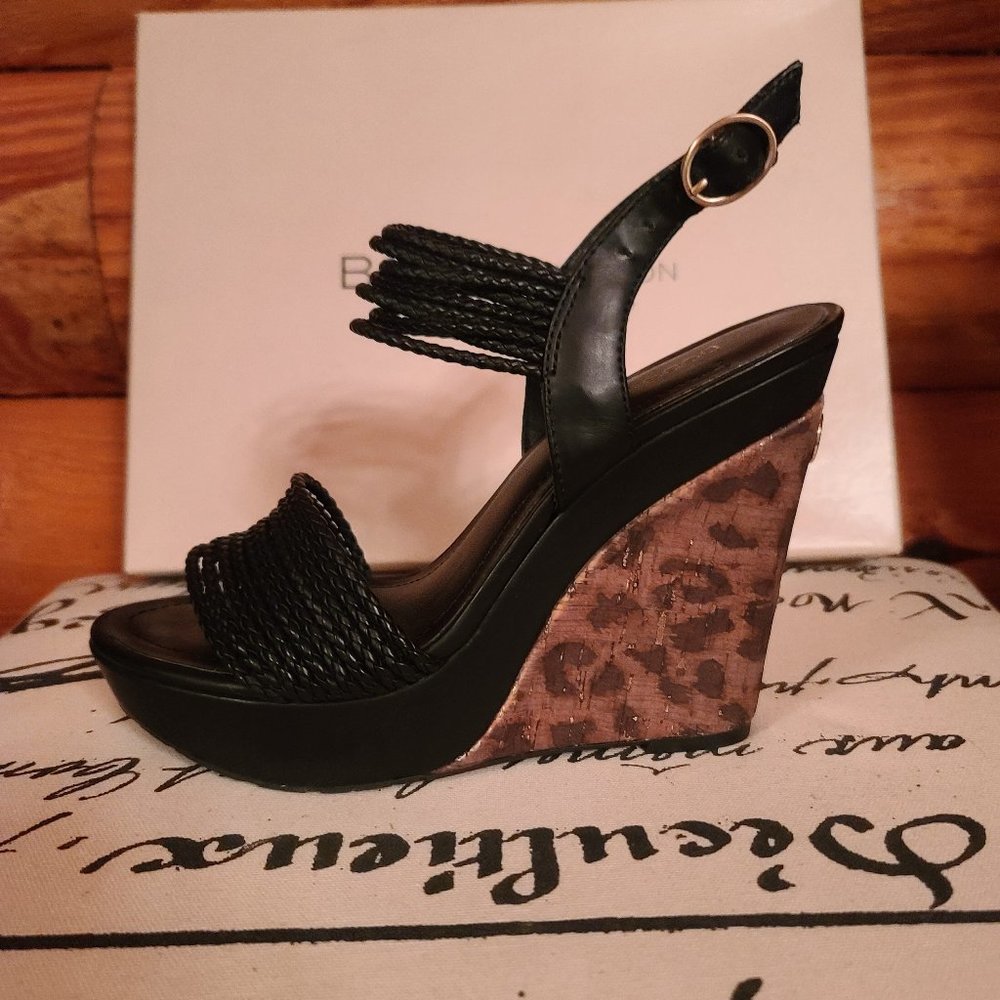 BCBGenration "Callista" Black Wedge Sandals Size 7.5